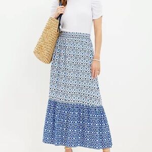 Loft Doily Floral Tiered Pull On Midi Skirt M NWT